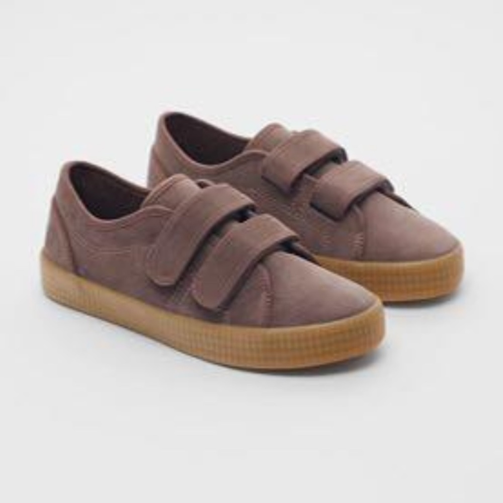 Zara Double Strap Mauve Purple Leather Sneakers Women's 37 Shoes Size 6-7
